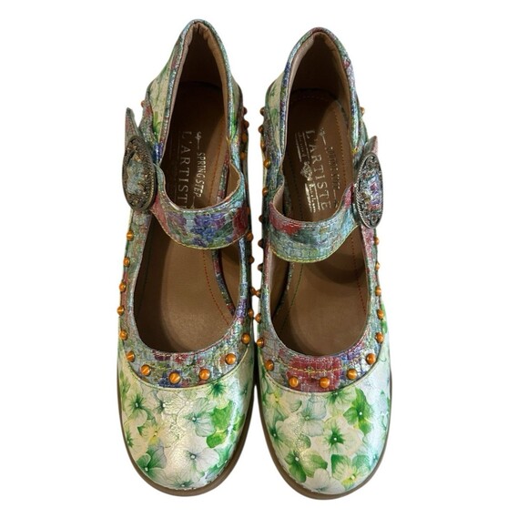 L'Artiste Spring Step Luckigirl Mary Jane Pump Green Multicolor Beaded Sz 41 - Picture 6 of 16